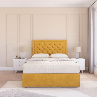 Sloomy Montana Plush Velvet Memory Foam Bed Set With No Drawers, Mattress & Headboard in Gold | Size: Super King