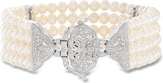 Ross-Simons 4.5-5mm Cultured Pearl and. Diamond Multi-Strand Bracelet in Sterling Silver