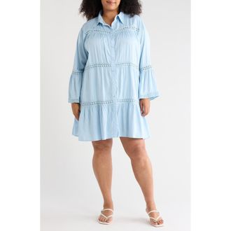 Boho Me Lace Inset Long Sleeve Cover-Up Shirtdress in Chambray at Nordstrom Rack, Size 2X