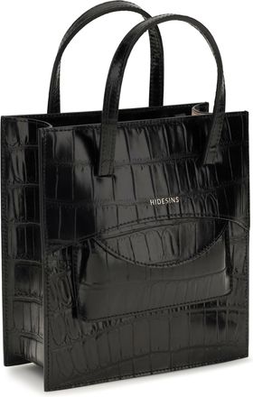 Hidesins Womens Pocket Leather Handbag Black Calf Bos Taurus Shoulder Bags