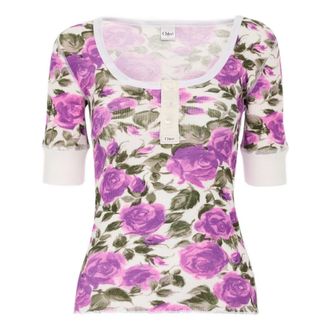 Chlo&eacute; Short-sleeve Henley Shirt - female - Chlo&eacute; - T-Shirts - Multicolor - XS - Tops