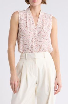 Nordstrom Rack V-Neck Sleeveless Woven Shell Top in Ivory- Pink Baby Buds at Nordstrom Rack, Size Medium