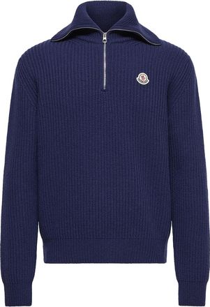 Moncler Moncler Logo Rib Wool Turtleneck, Men, Blue, Size: Xxl
