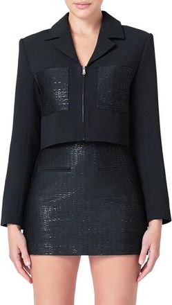 endless rose Sequin Pocket Crop Blazer in Black at Nordstrom, Size X-Small