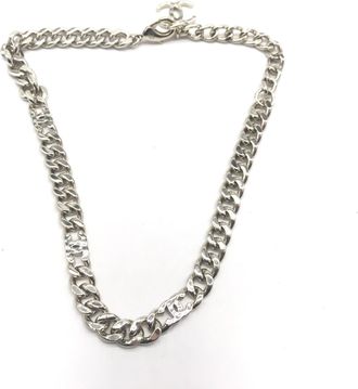 Chanel Silver Tone Curb Chain Link Womens Necklace (Pre-Owned)