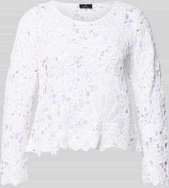 Monari Strickshirt mit H&auml;kelspitze Modell Cornelly in Weiss, Gr&ouml;&szlig;e 34