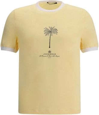 Jacquemus Tops, Heren, Beige, S, Katoen, Veneti&euml; Print Katoenen T-Shirt