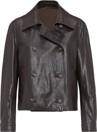 ジャケット Brunello Cucinelli Brown cropped leather jacket Brunello Cucinelli Vintage Nappa Leather Cropped Blazer