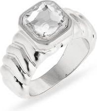Nordstrom Rack Crystal Ribbed Signet Ring in Clear- Silver at Nordstrom Rack, Size 8