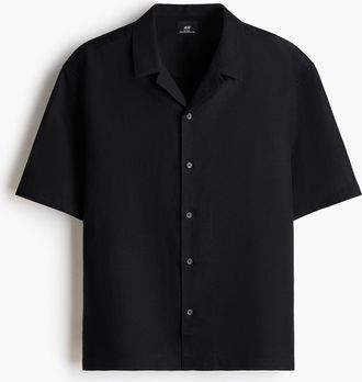 H&M Freizeithemd aus Leinengemisch in Relaxed Fit - Schwarz