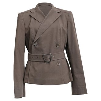 Akris Belted Double-Breasted Blazer in Brown Cotton