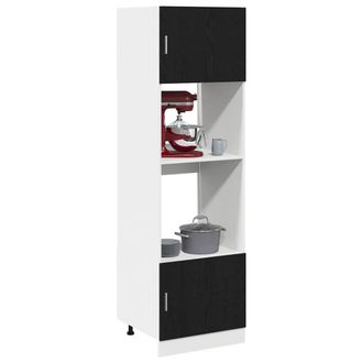 Berkfield Home Microwave Cabinet Black Oak 60x57x207 cm Engineered Wood | Size: 60 x 57 x 207 cm
