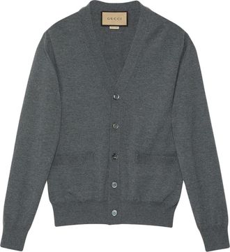Gucci logo-embroidered wool cardigan - men - Wool - L - Grey