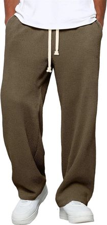 Generic Mens Baggy Drawstring Elastic Waist Wide Leg Sweatpants (Waffle Fabric) with Pockets - Joggers for Casual Outings & Daily (Dark Brown,4XL)