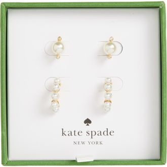 Kate Spade New York crystal & faux pearl stud & hoop earrings set in Cream/Gold at Nordstrom Rack