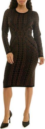 Nina Leonard Leopard Print Long Sleeve Sweater Dress in Cognac/black at Nordstrom Rack, Size X-Large Regular