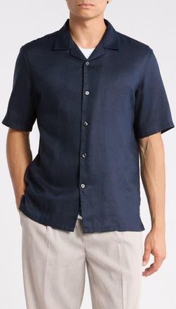 Theory Daze Short Sleeve Linen Button-Up Shirt in Baltic at Nordstrom Rack, Size Xx-Large