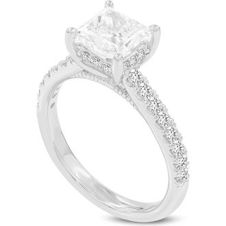 LuvMyJewelry Aneliya 14K White Gold Princess Cut Lab Grown Diamond Hidden Halo Engagement Ring - 1.95 Ct at Nordstrom, Size 7.5