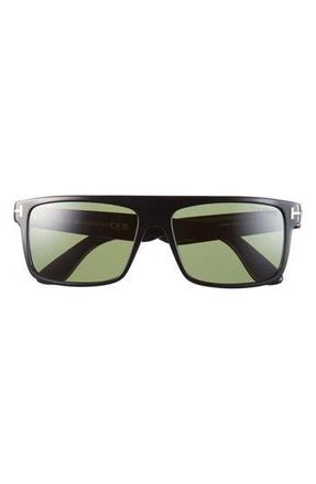 Tom Ford 58mm Square Sunglasses in Shiny Black /Green at Nordstrom Rack