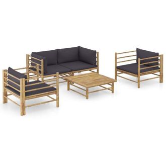 vidaXL Vidaxl - Set Salotto da Giardino 5pz con Cuscini Grigio Scuro Bamb&ugrave;
