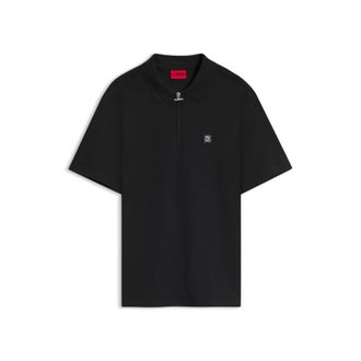 HUGO BOSS Zipper-neck cotton polo shirt with boucl&eacute; tape