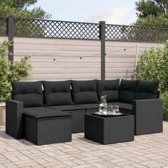 vidaXL Vidaxl - Set De Comedor De Jard&iacute;n 7 Pzas Y Cojines Rat&aacute;n Sint&eacute;tico Negro