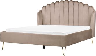 Beliani Cama Con Somier De Terciopelo Gris Pardo 160 X 200 Cm Cabecero Ambillou