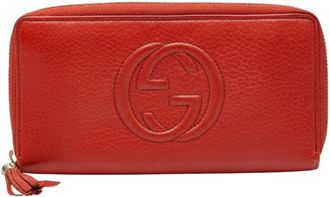 Gucci Red Color Leather Long Wallet (Bi-Fold) (Pre-Owned)