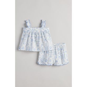Nordstrom Cotton Mixed Print Top & Shorts Set in Ivory - Blue Painted Tiles at Nordstrom, Size 24M