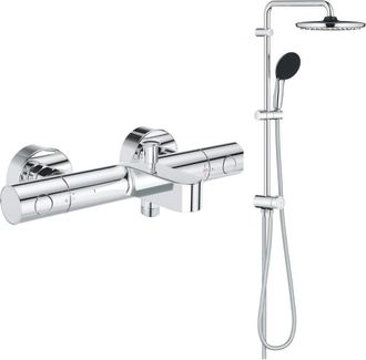 GROHE Pack Mezclador Termost&aacute;tico Ba&ntilde;o/ducha Grohe Quickfix Precision Get + Columna De Ducha Cromada Grohe Vitalio Start 250