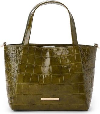 Brahmin Small Mona Croc Embossed Leather Tote in Olive at Nordstrom