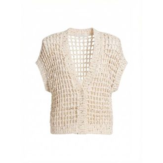 PESERICO Peserico, Cardigans, female, White, Size: XS Cotton Ribbon Cardigan with Sequins