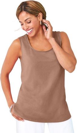 Jessica London Stretch Cotton Horseshoe Neck Tank in Creamy Mocha at Nordstrom, Size 32