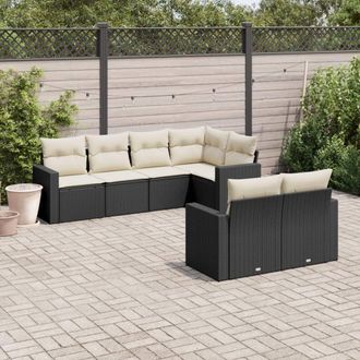 vidaXL Set De Comedor De Jard&iacute;n 7 Pzas Y Cojines Rat&aacute;n Sint&eacute;tico Negro Vidaxl