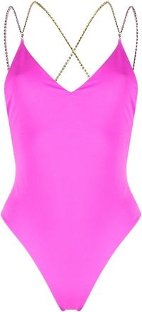 GCDS crystal-embellished strap one-piece - women - Polyamide/Elastane - L - Pink
