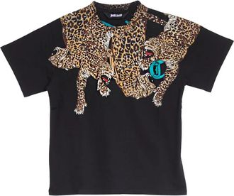 Just Cavalli Leopard Neck T-shirt - Heren - T-shirts - Veelkleurig - M - Katoen - Tops