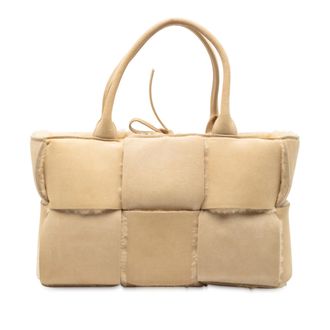 Bottega Veneta Pre-owned Womens Small Suede And Shearling Maxi Intrecciato Arco Tote - Nude Leather - One Size