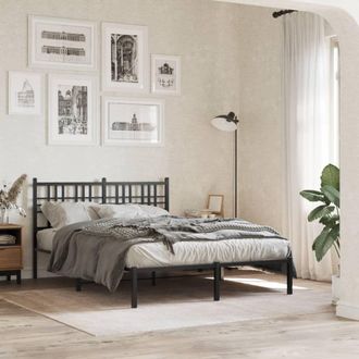 Berkfield Home Metal Bed Frame without Mattress with Headboard Black 140x190cm | Size: 140x190 cm