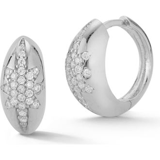Sphera Milano Pav&eacute; Cubic Zirconia Starburst Hoop Earrings in Silver at Nordstrom Rack