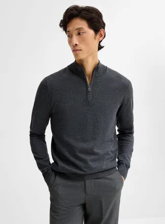 Le 31 Mens Zip-neck silky knit sweater