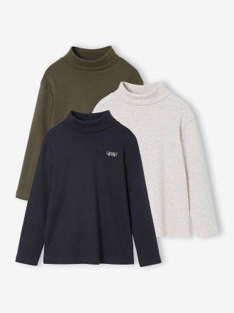 Vertbaudet 3er-Pack Jungen Rollkragenshirts BASIC khaki