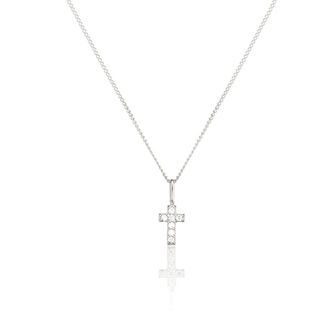 Lily & Roo Solid White Gold Genuine Diamond Tiny Cross Necklace