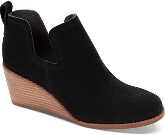 Toms Kallie Boots Womens Black Suede Almond Toe Wedge Heel Pull-On VER1187