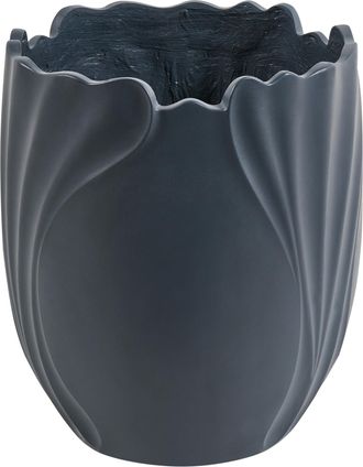 Beliani Maceta De &Oacute;xido De Magnesio Con Forma De Flor Escultural Para Jard&iacute;n Interior Exterior Resistente A La Intemperie 50 L Gris Oscuro Arpone