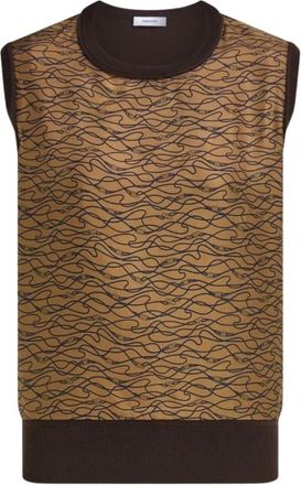 Ferragamo Gilet Stampato in Seta e Lana - - Knitwear - Donna - Marrone - M