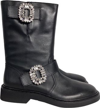 Roger Vivier Womens Leather Viv Strass Mid-Calf Boot (Authentic Pre-Loved)