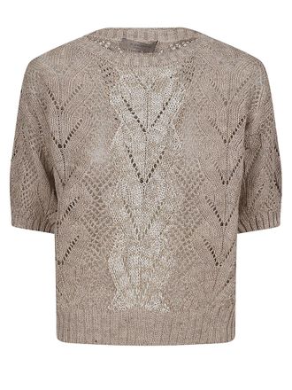 D.exterior Textured Openwork Knit Sweater With Crystal Embellishments