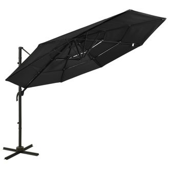 Berkfield Home 4-Tier Parasol with Aluminium Pole Black 3x3 m