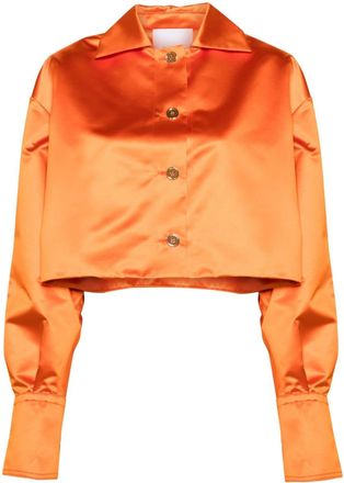 Patou cropped satin shirt jacket - women - Polyester - 38 - Orange
