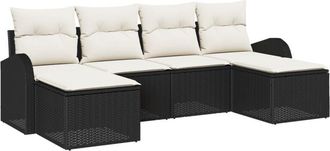vidaXL Garden Sofa Set with Cushion 6 pcs Black Poly rattan Vidaxl